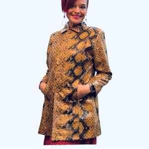 Selene Sport Snake Print Trench Jacket L Faux Leather Y2K Retro Mob Wife Glam